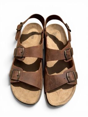 NEW G.H. Bass Made in Italy Brown Oiled Leather Fisherman Sandals Cork Footbed